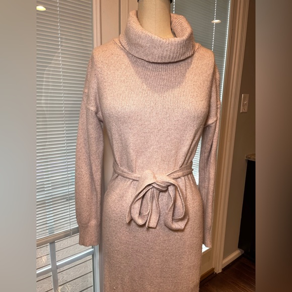 Cozy Knit Midi Sweater Dress S – Rachel Zoe, Tie Waist Turtleneck - Picture 2 of 10